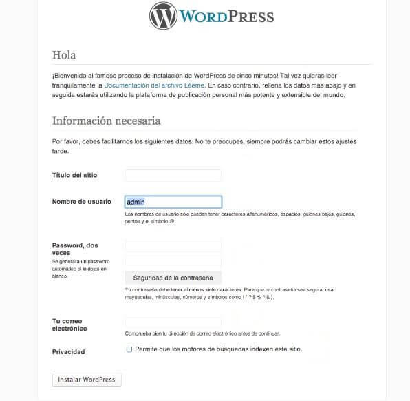 instalación de wordpress