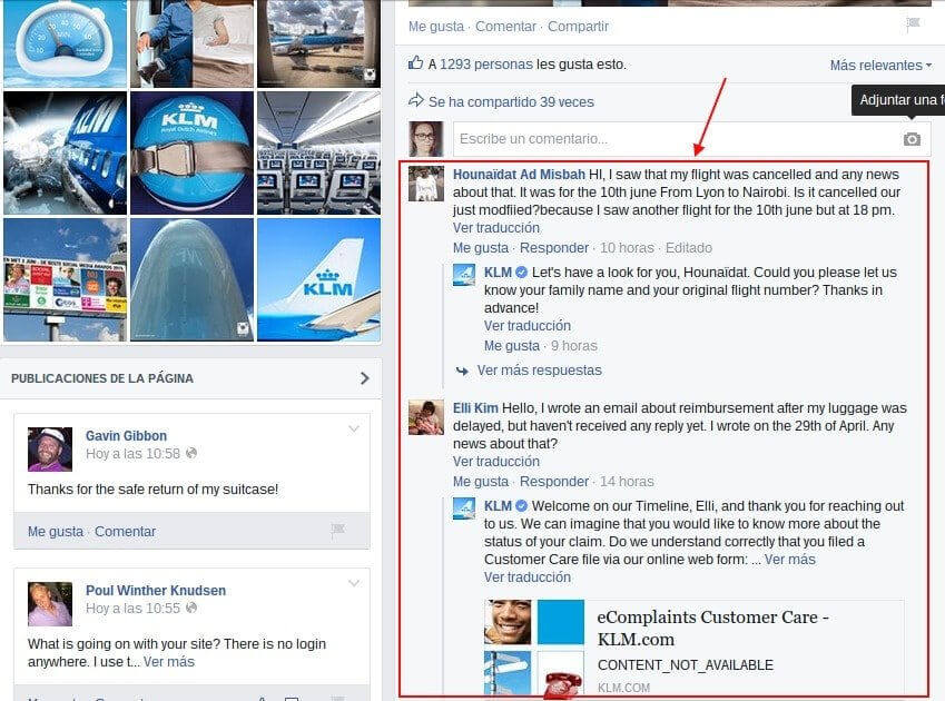 Facebook KLM Atención al cliente