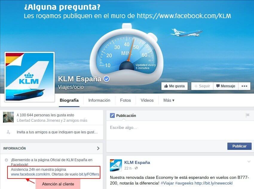 Facebook KLM Página principal