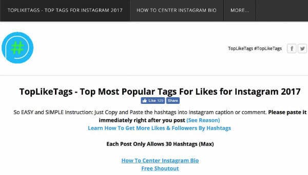 top like tags instagram 2017